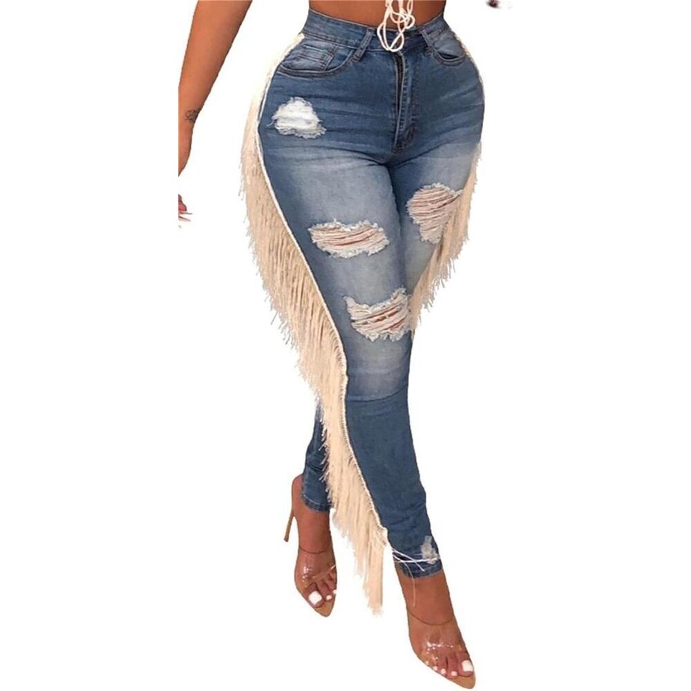 Women's High Waisted Ripped Denim Pants Plus Size Y2K Style Casual Wear